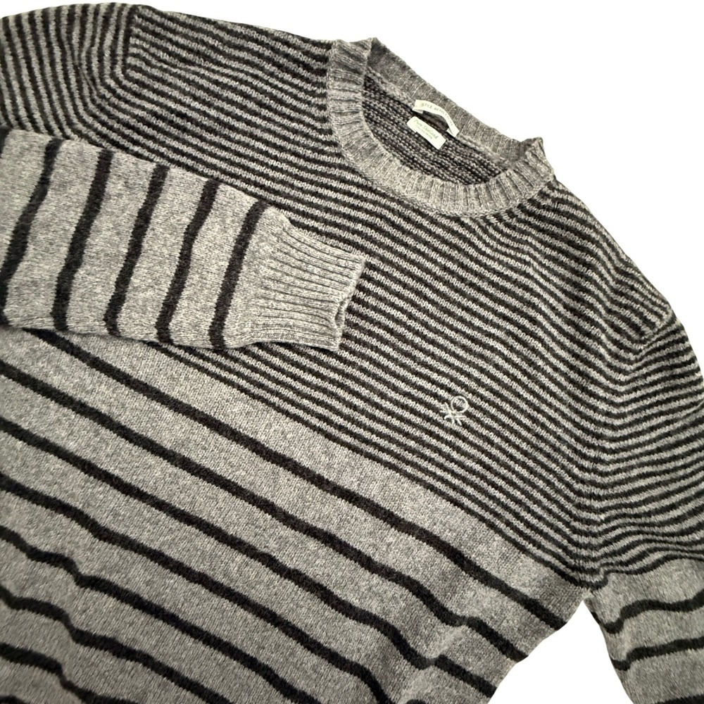 Stile Benetton XL Pure Shetland Italian Wool Crewneck Sweater Grey Grandpacore